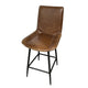 Swivel Barstool Chair Brown Faux Leather Upholstery Black Iron Frame BM326544