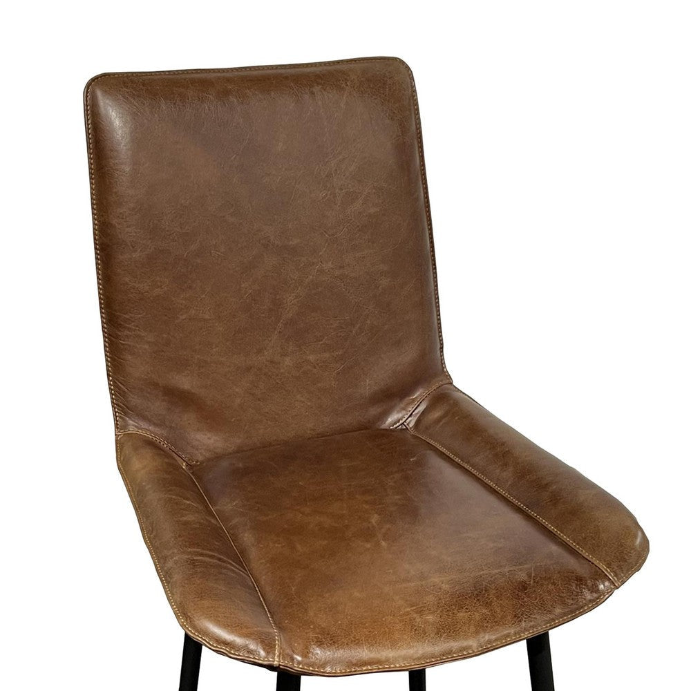 Swivel Barstool Chair Brown Faux Leather Upholstery Black Iron Frame BM326544