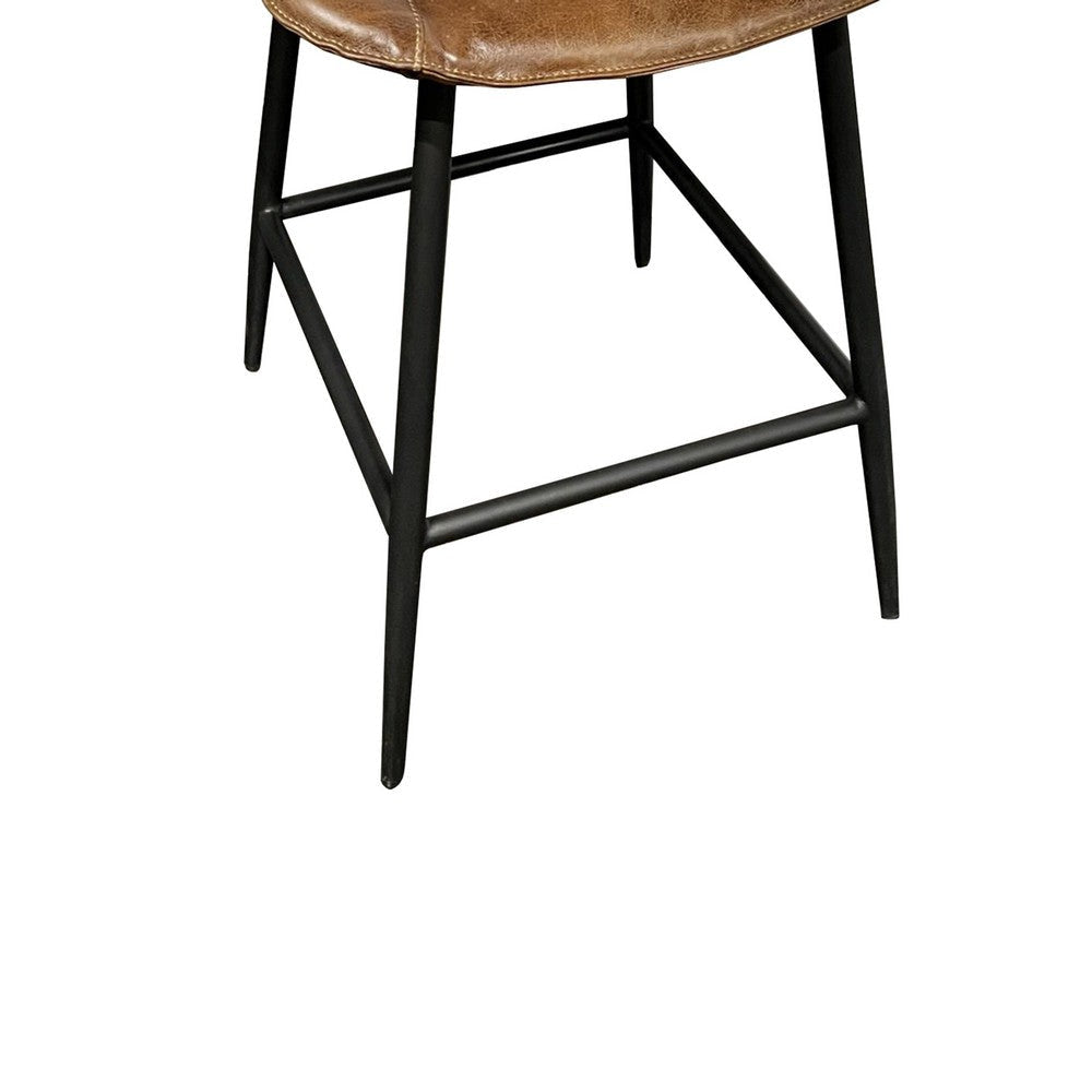 Swivel Barstool Chair Brown Faux Leather Upholstery Black Iron Frame BM326544