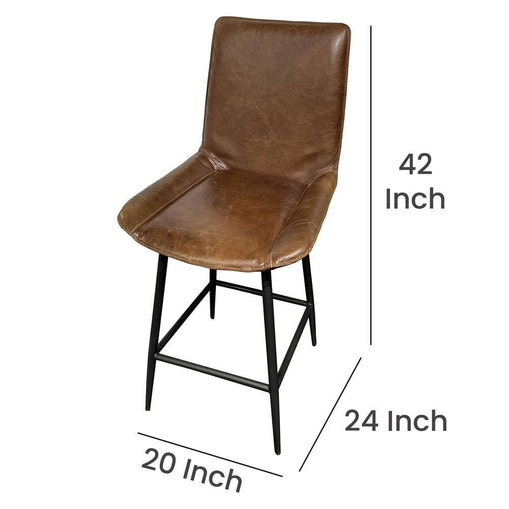 Swivel Barstool Chair Brown Faux Leather Upholstery Black Iron Frame BM326544