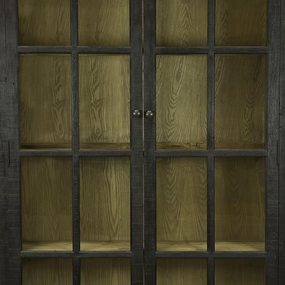 Geny Library Bookcase Cabinet 2 Glass Door 3 Shelves 59’’ Black BM326565