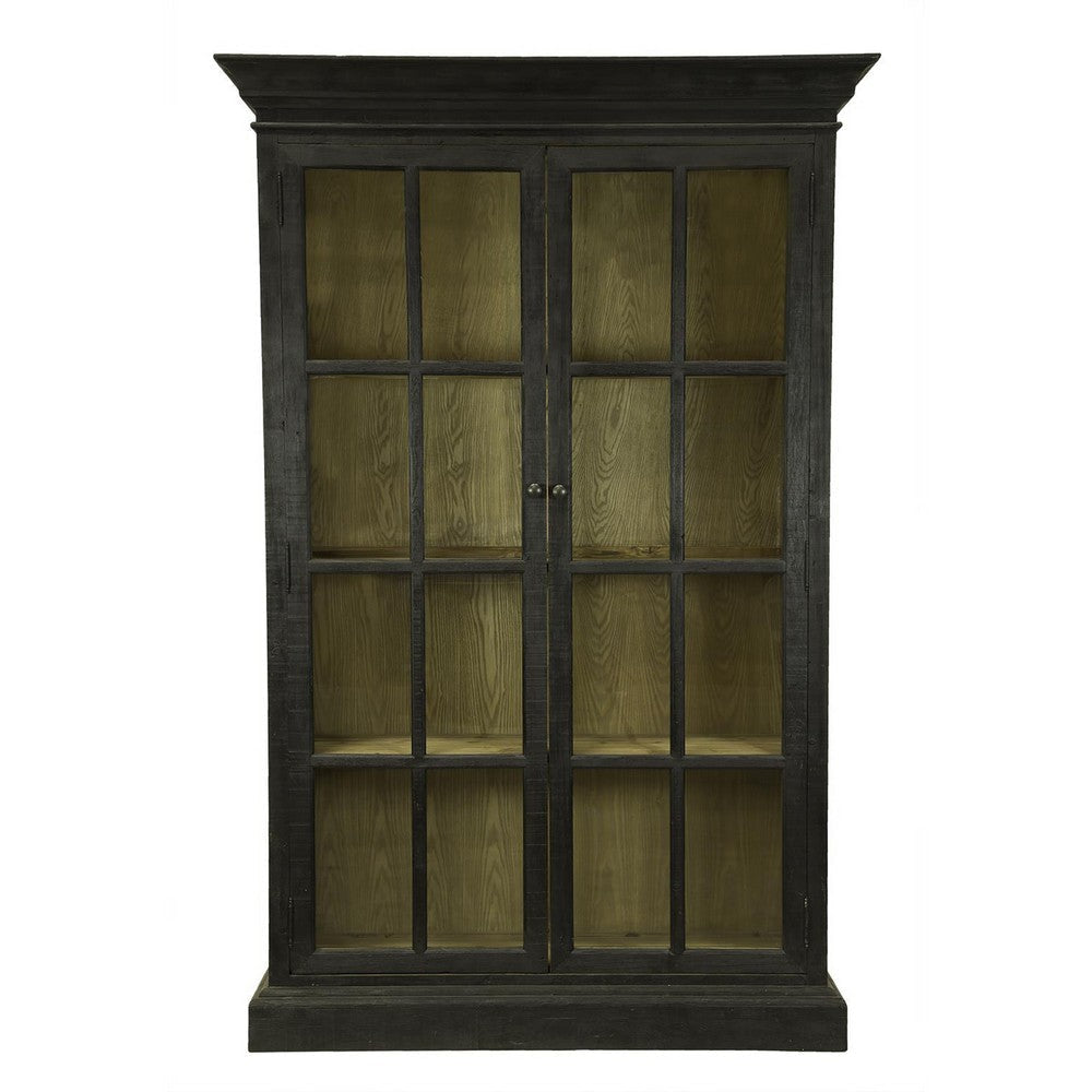 Geny Library Bookcase Cabinet, 2 Glass Door, 3 Shelves, 59" Black
