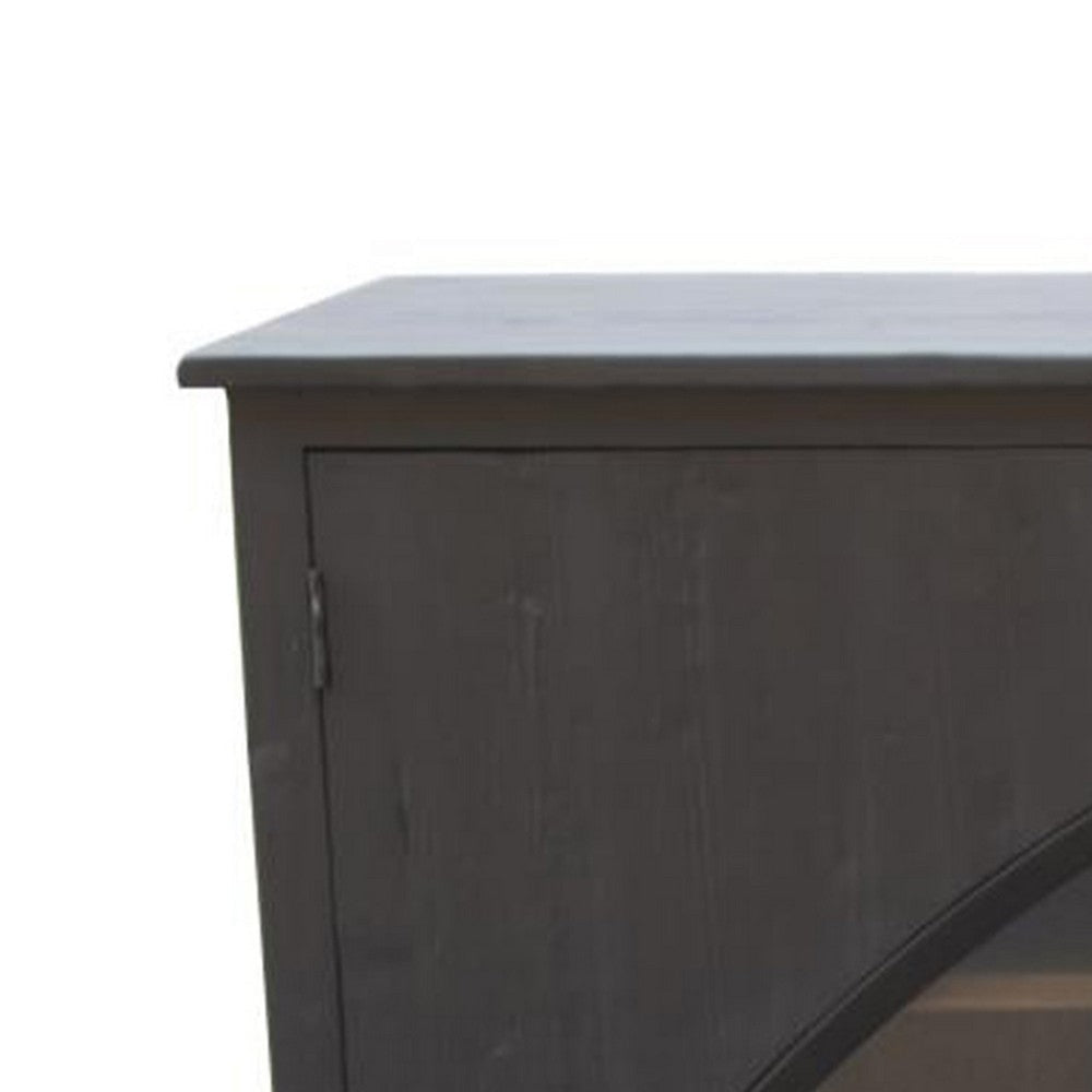 Evy Wide Sideboard Cabinet Arch Inspired 4 Glass Doors Black 96’’ BM326566