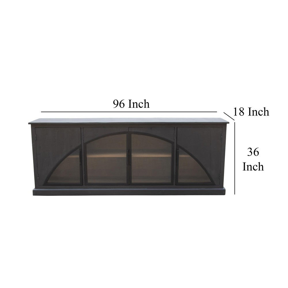 Evy Wide Sideboard Cabinet Arch Inspired 4 Glass Doors Black 96’’ BM326566