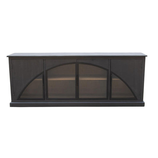 Evy Wide Sideboard Cabinet, Arch Inspired 4 Glass Doors, Black 96"