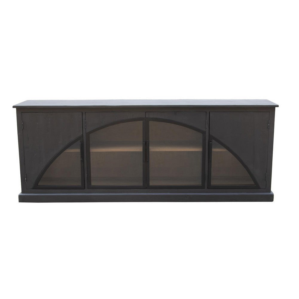 Evy Wide Sideboard Cabinet, Arch Inspired 4 Glass Doors, Black 96"