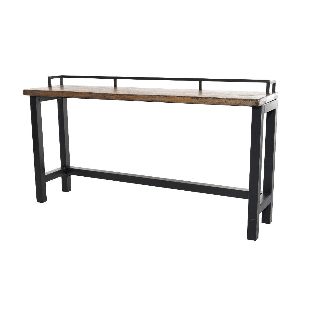 Fyan Counter Table w Rails Black Iron Base 71 Inch Rectangular Top BM326572