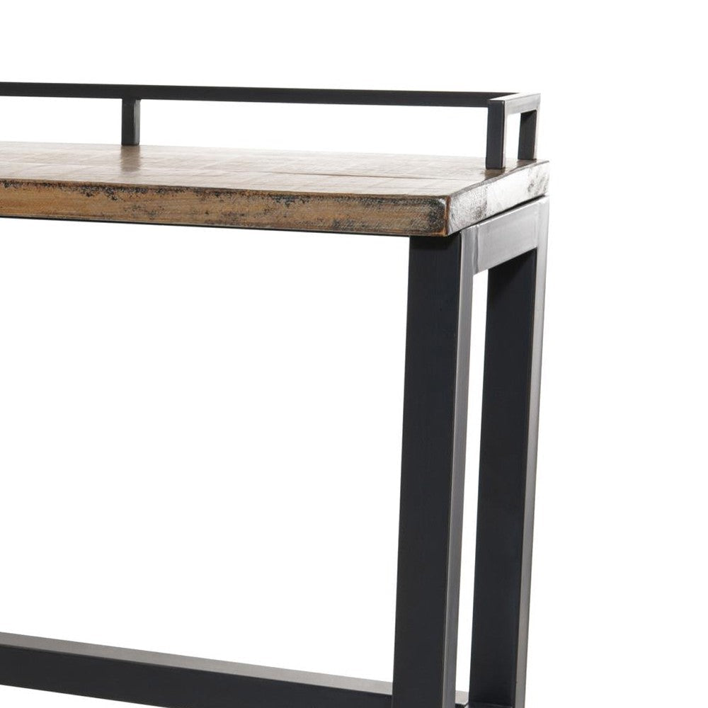 Fyan Counter Table w Rails Black Iron Base 71 Inch Rectangular Top BM326572