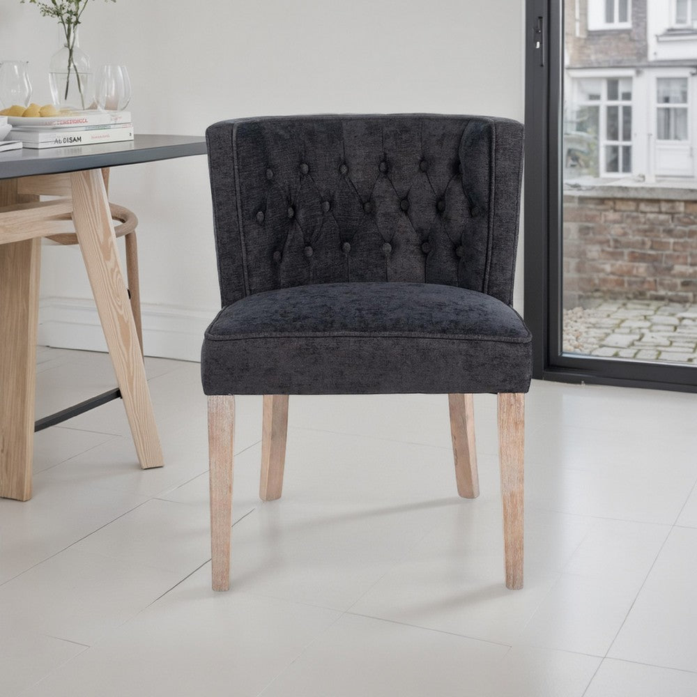 Cly Dining Side Chair Set of 2, Dark Gray, Natural Brown Solid Wood