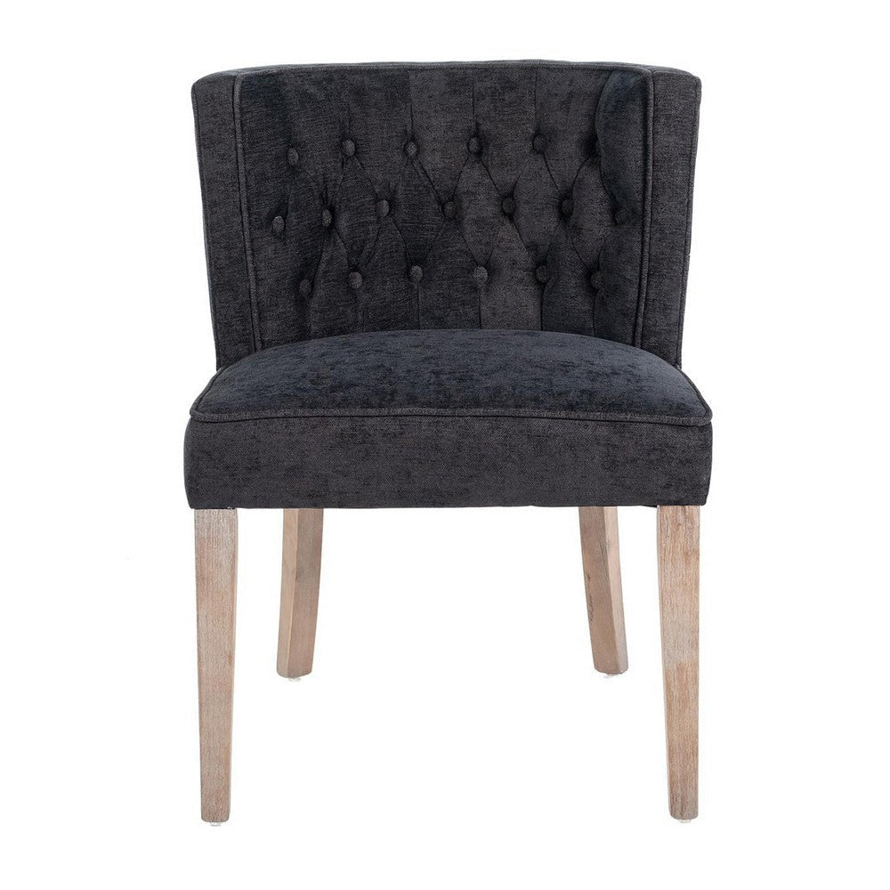 Cly Dining Side Chair Set of 2, Dark Gray, Natural Brown Solid Wood