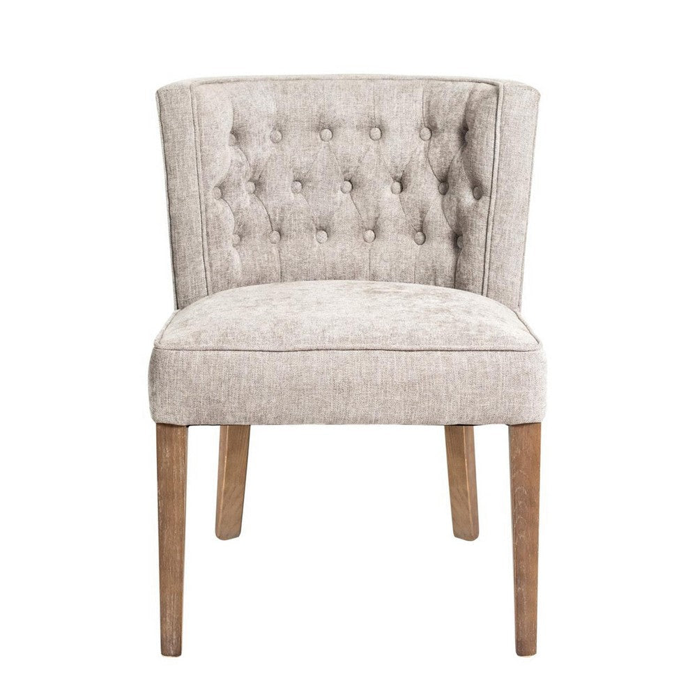 Cly Dining Side Chair Set of 2, Light Gray Fabric, Brown Solid Wood