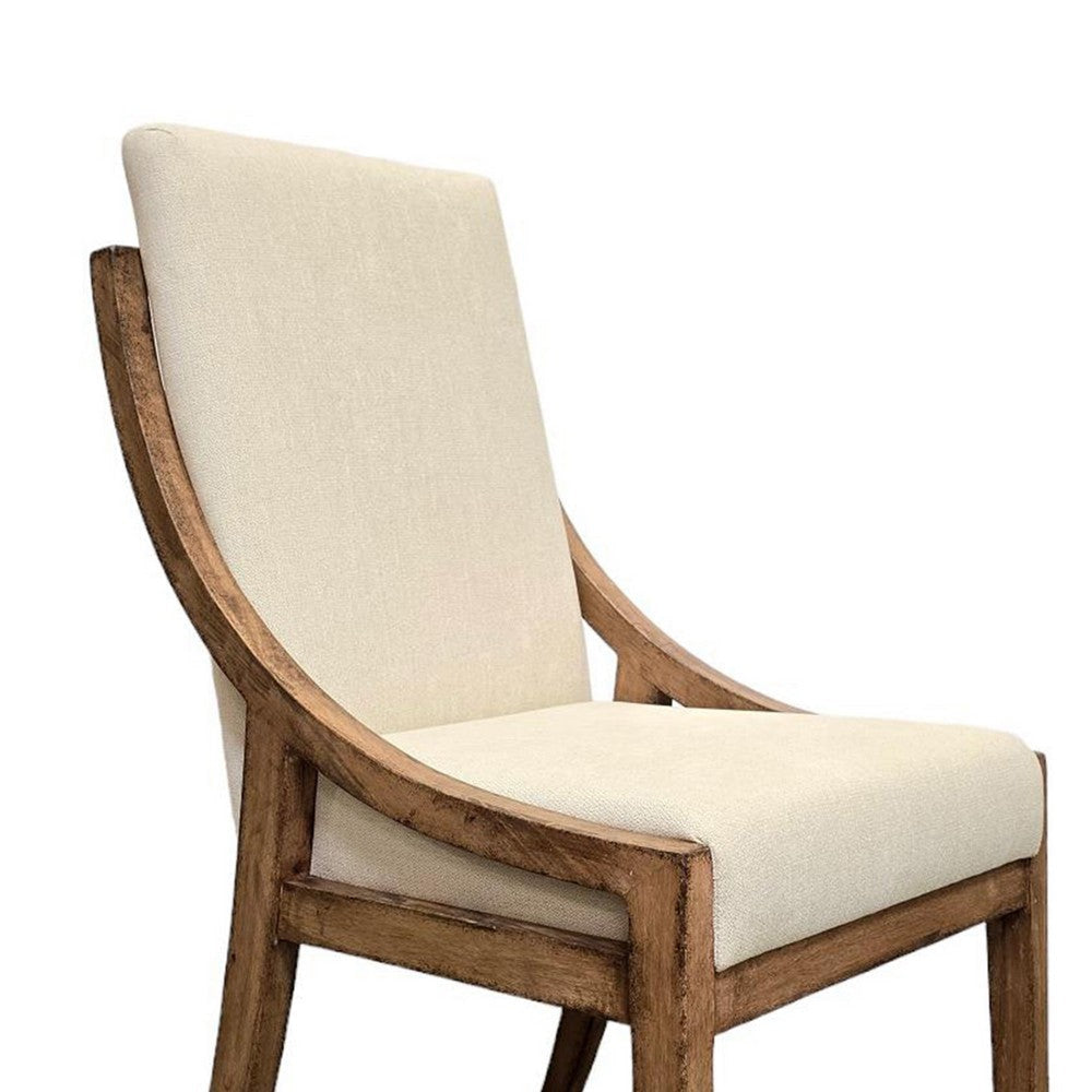 Ale Dining Side Chair Set of 2 Ivory Fabric Natural Brown Pine Wood BM326578