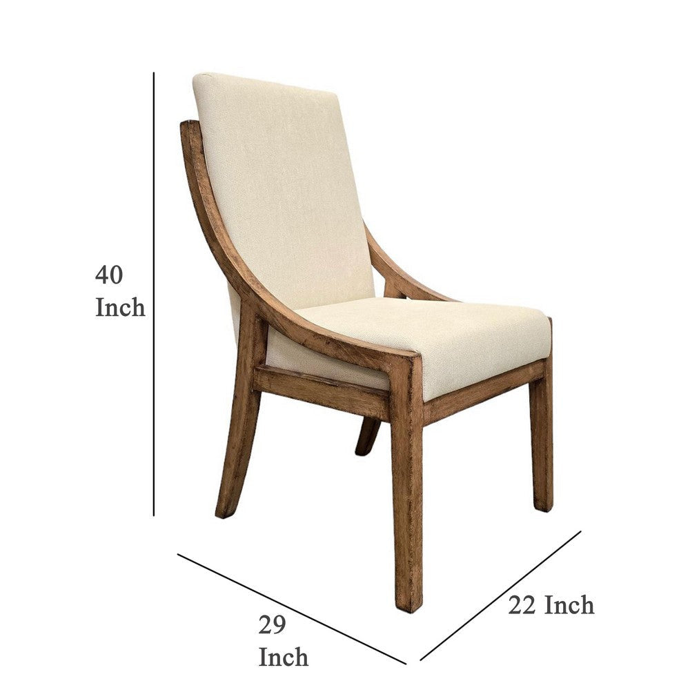 Ale Dining Side Chair Set of 2 Ivory Fabric Natural Brown Pine Wood BM326578