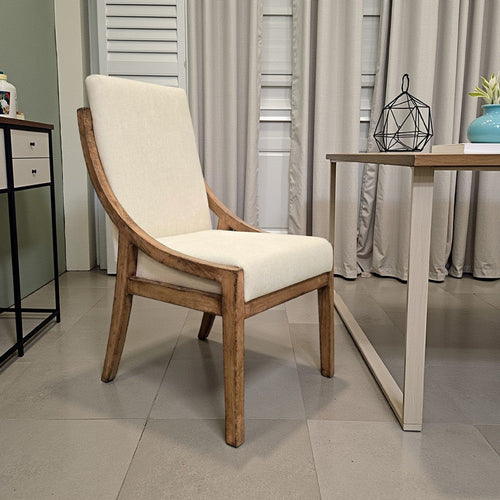 Ale Dining Side Chair Set of 2, Ivory Fabric, Natural Brown Pine Wood