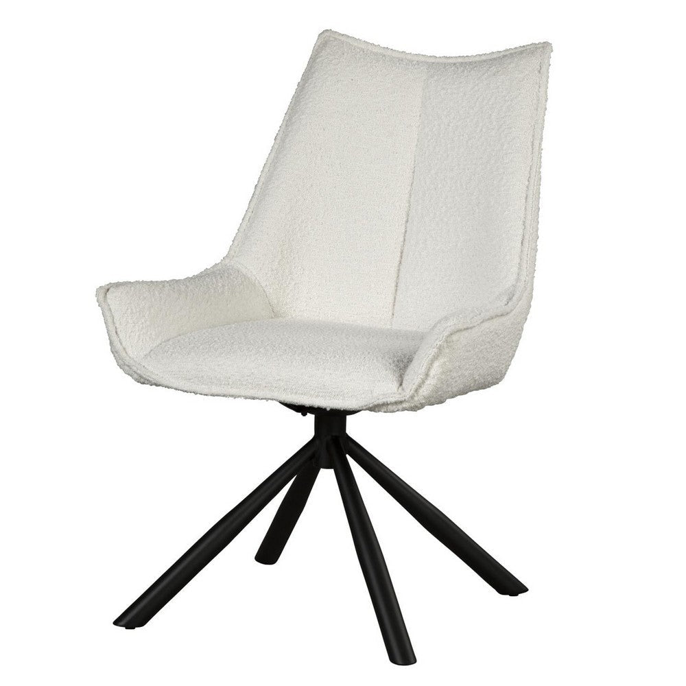 Amyra Swivel Accent Side Chair White Fabric Modern Black Iron Frame BM326582