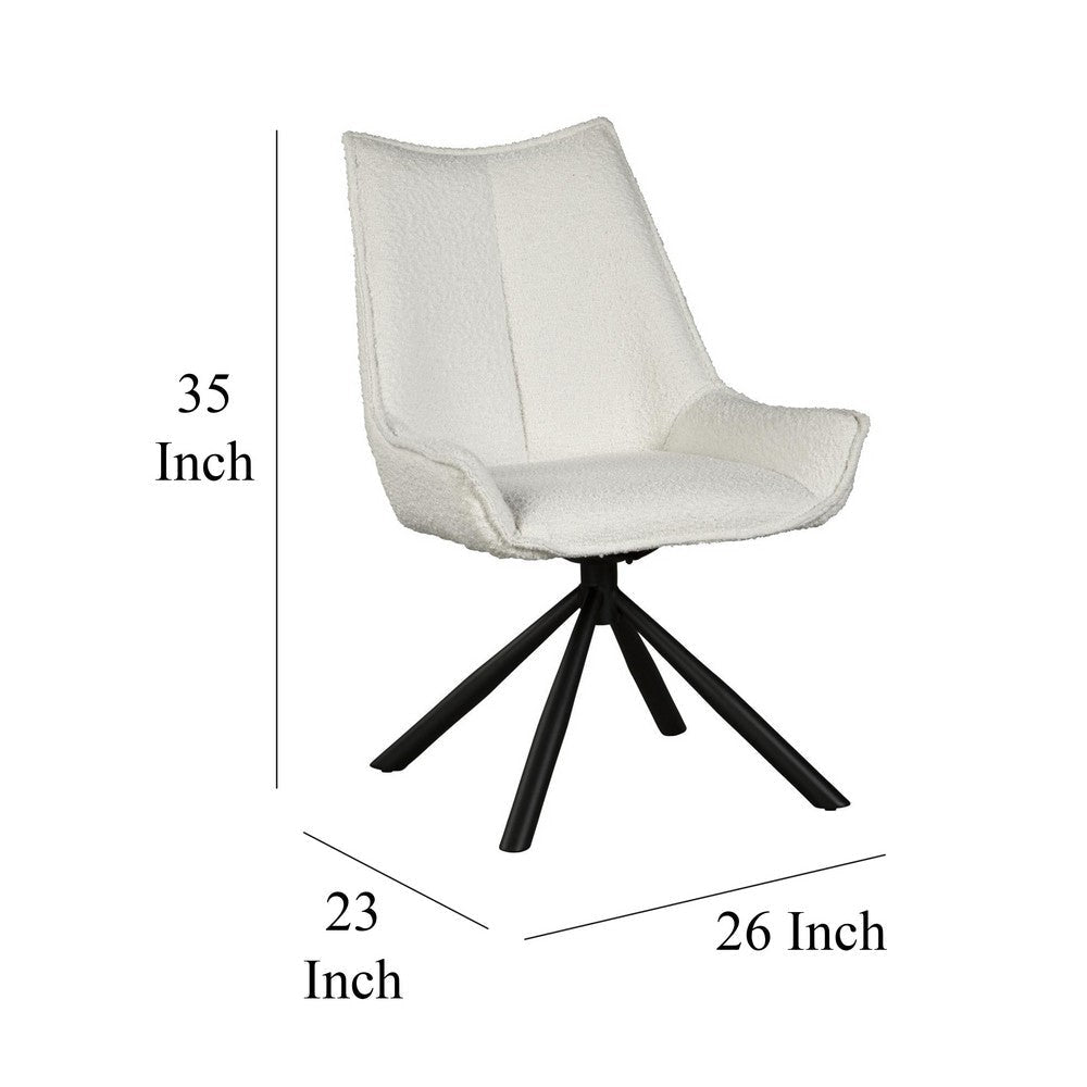 Amyra Swivel Accent Side Chair White Fabric Modern Black Iron Frame BM326582