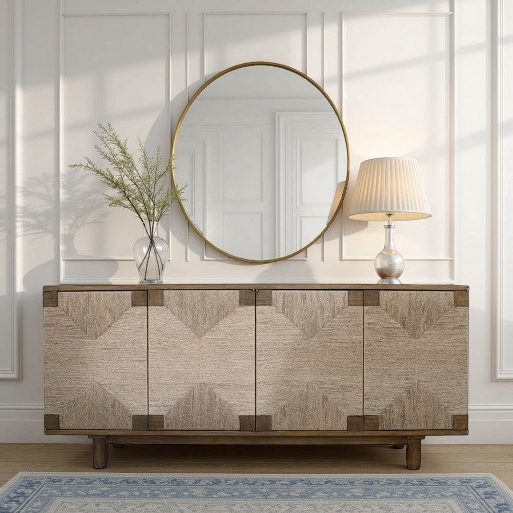 Augy Accent Cabinet Console, 4 Doors, Gray and Brown Pine Wood, 77"