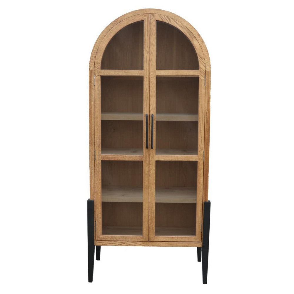 Bely Tall Curio Cabinet Arch Accent Glass Doors Black Brown 83’’ BM326586
