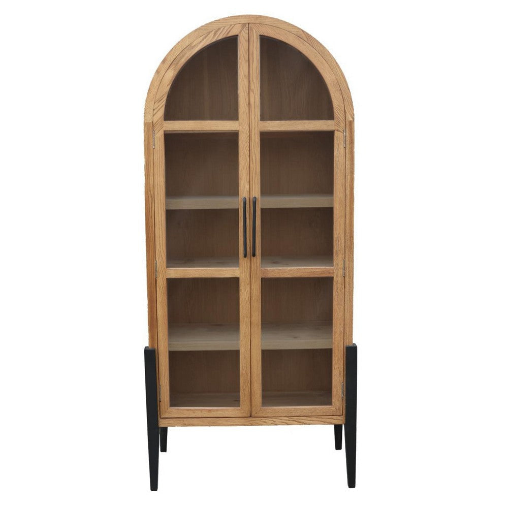 Bely Tall Curio Cabinet, Arch Accent Glass Doors, Black, Brown 83"