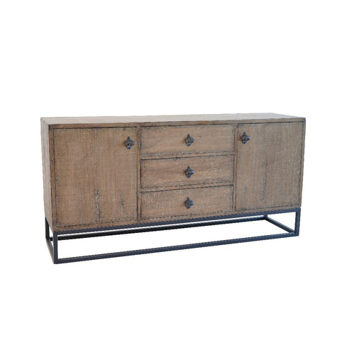 Wery Sideboard Cabinet Console, 2 Doors, Iron 65 Inch Natural Brown