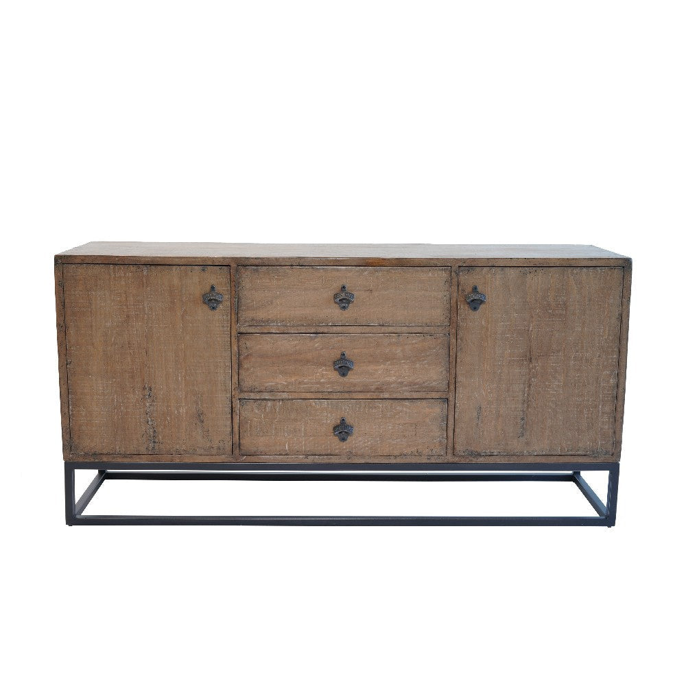 Wery Sideboard Cabinet Console 2 Doors Iron 65 Inch Natural Brown BM326587