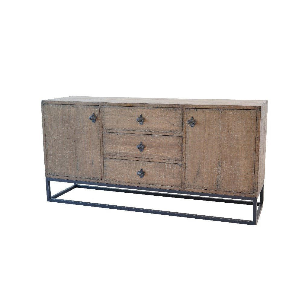 Wery Sideboard Cabinet Console 2 Doors Iron 65 Inch Natural Brown BM326587