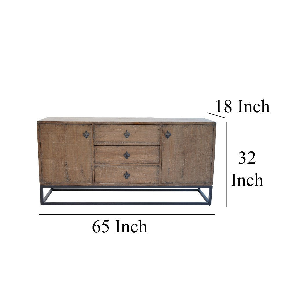 Wery Sideboard Cabinet Console 2 Doors Iron 65 Inch Natural Brown BM326587