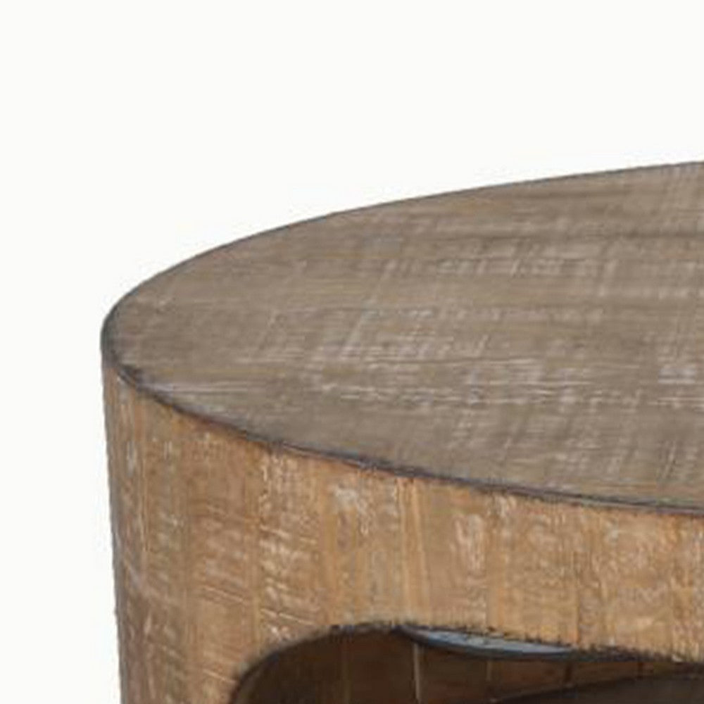 Roki Coffee Table w Shelf and 55’’ Natural Brown Pine Wood Oval Top BM326588