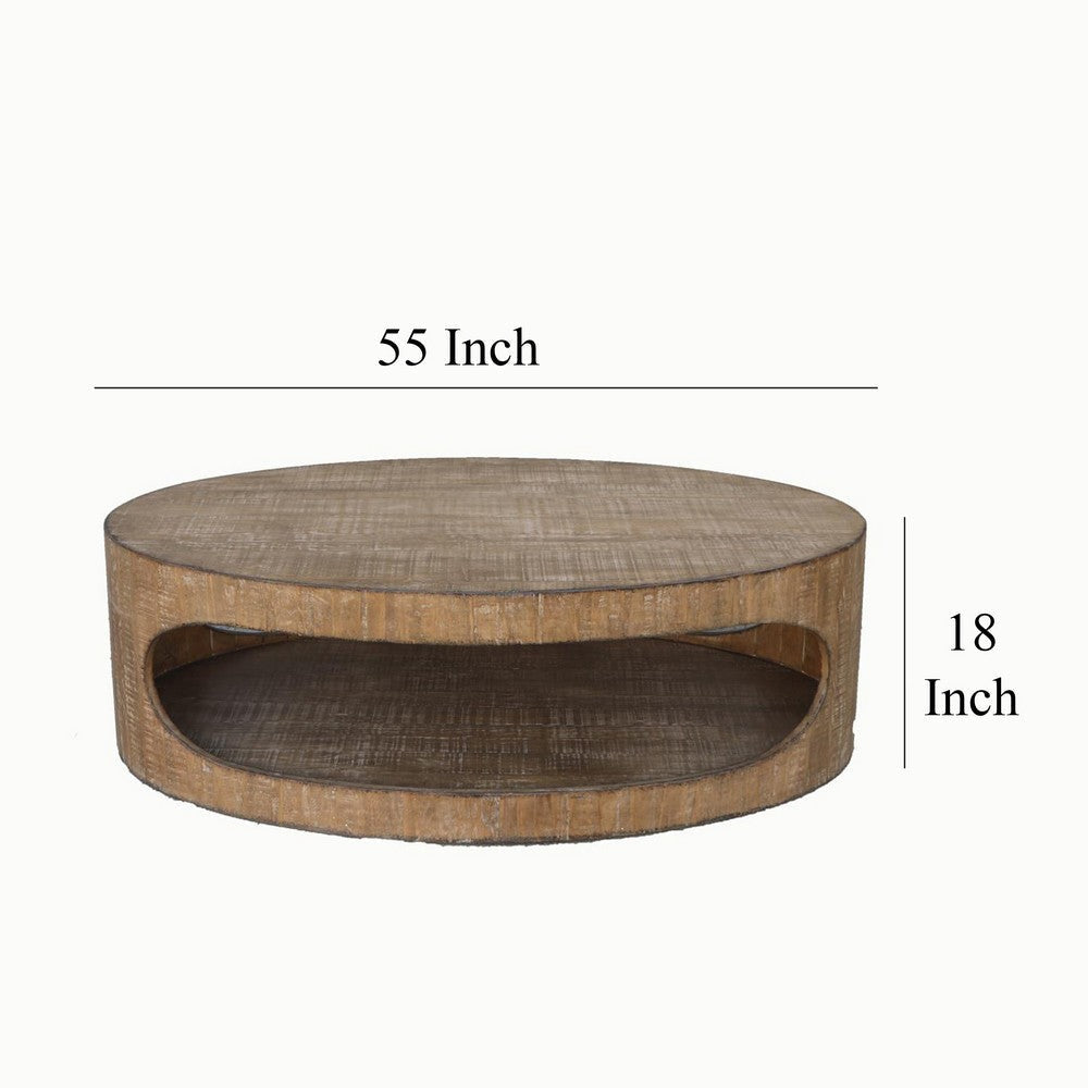 Roki Coffee Table w Shelf and 55’’ Natural Brown Pine Wood Oval Top BM326588
