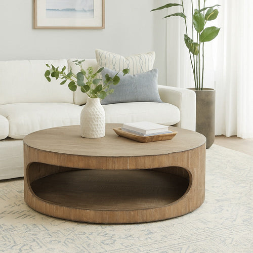 Roki Coffee Table w Shelf and 55" Natural Brown Pine Wood Oval Top
