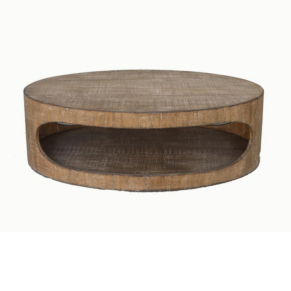 Roki Coffee Table w Shelf and 55" Natural Brown Pine Wood Oval Top