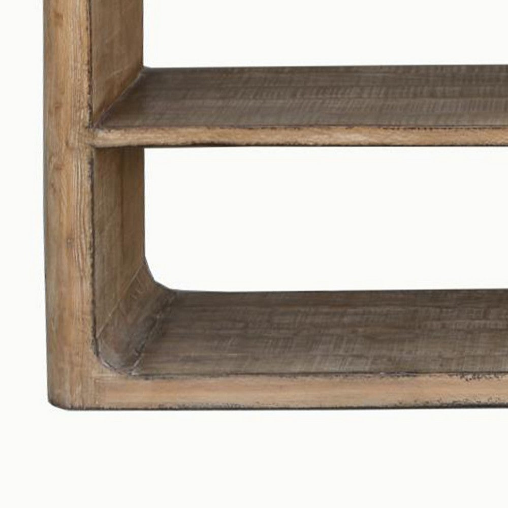 Roki Sofa Console Table w 2 Shelf 60’’ Natural Brown Pine Wood Top BM326589