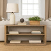 Roki Sofa Console Table w 2 Shelf, 60" Natural Brown Pine Wood Top