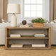 Roki Sofa Console Table w 2 Shelf, 60" Natural Brown Pine Wood Top