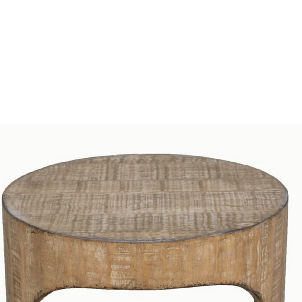 Roki Side End Table w Shelf 22’’ Natural Brown Pine Wood Round Top BM326590