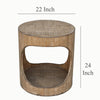 Roki Side End Table w Shelf 22’’ Natural Brown Pine Wood Round Top BM326590