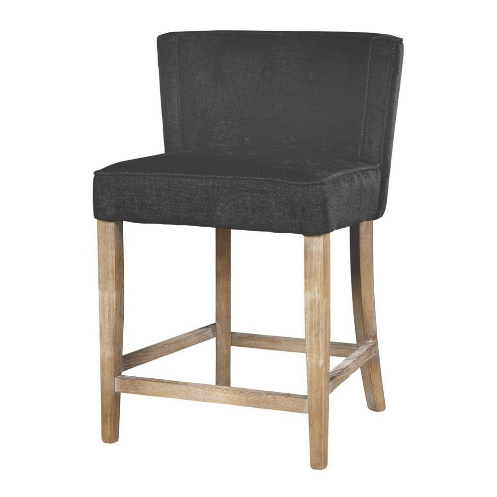 Cly Counter Stool Chair Soft Dark Gray Fabric Graywash Solid Wood BM326592