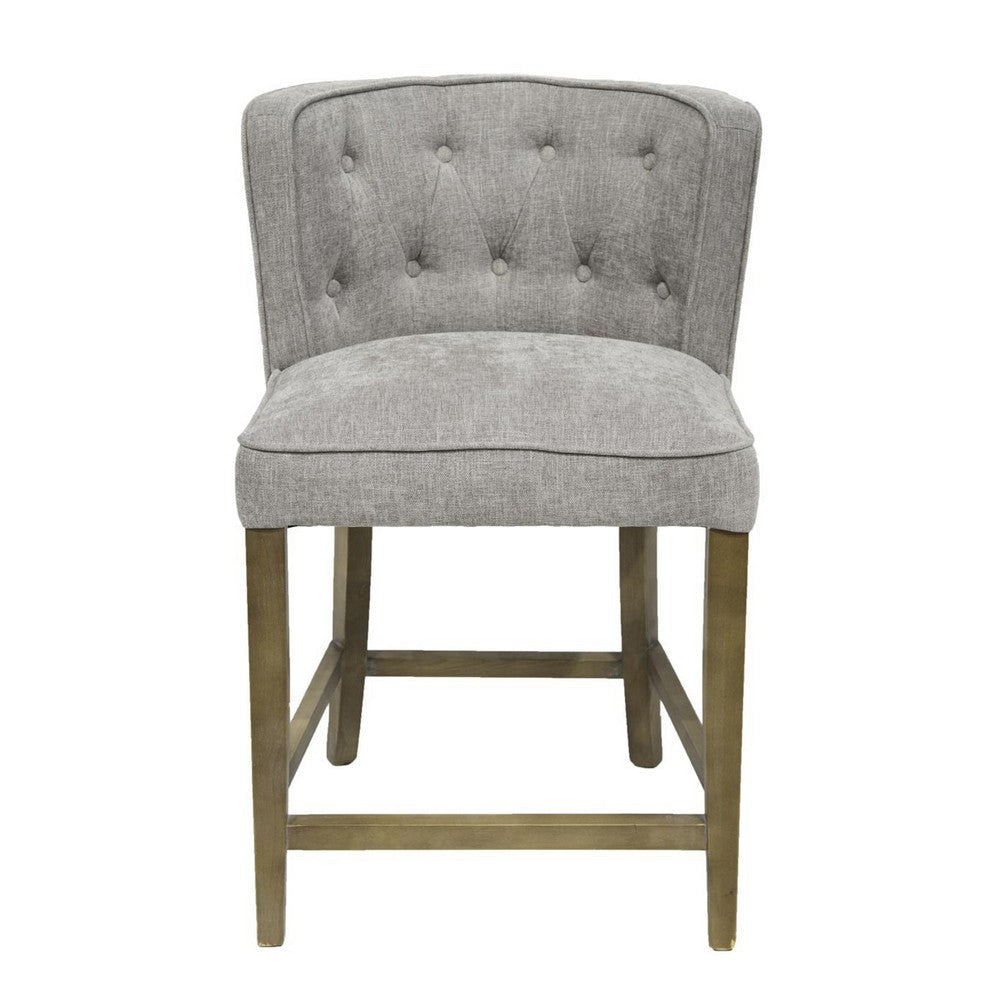 Cly Counter Stool Chair Soft Light Gray Fabric Graywash Solid Wood BM326593