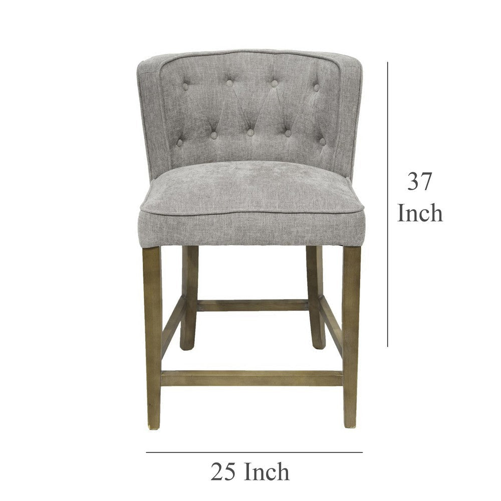 Cly Counter Stool Chair Soft Light Gray Fabric Graywash Solid Wood BM326593