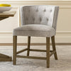 Cly Counter Stool Chair, Soft Light Gray Fabric, Graywash Solid Wood