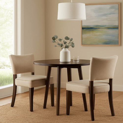 Rea Dining Side Chair, 2 Pc, Beige Upholstery, Oak Brown Wood, 21"