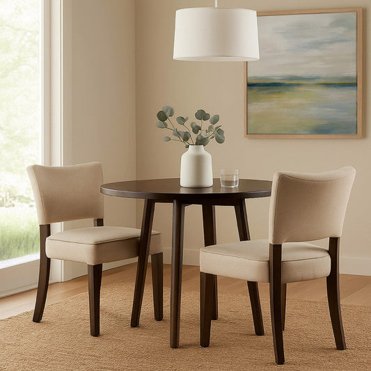 Rea Dining Side Chair, 2 Pc, Beige Upholstery, Oak Brown Wood, 21"