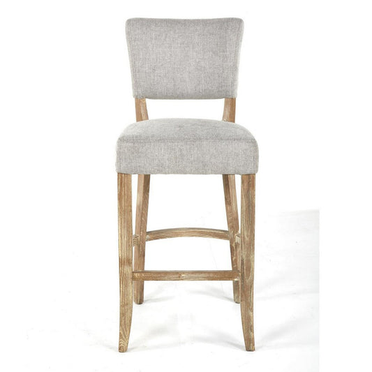 Ryna Bar Stool Chair, Light Gray Upholstery, Washed Oak Wood, 42"