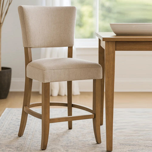 Ryna Counter Stool Chair, Light Gray Upholstery, Oak Wood, 42"