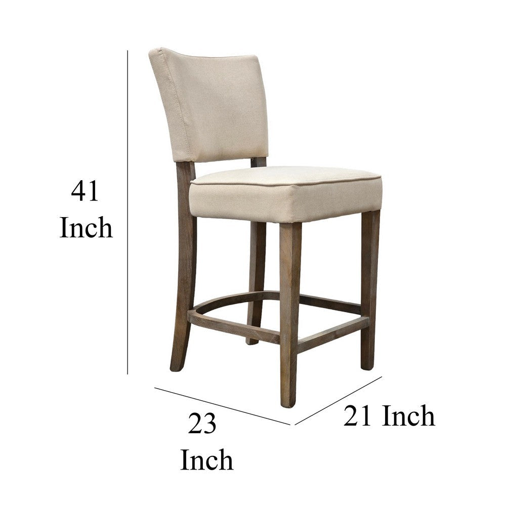 Rea Counter Stool Chair Beige Upholstery Graywash Oak Wood 41’’ BM326606