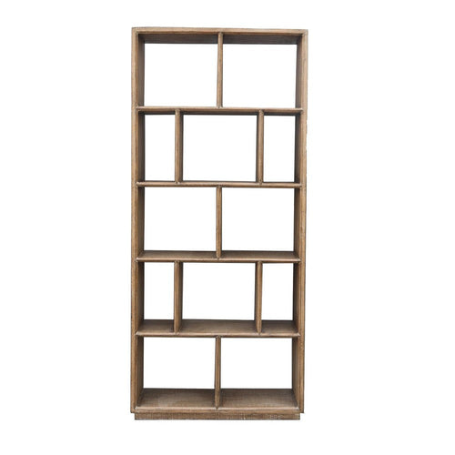 Neya Etagere Bookshelf, Brick Bond Racks, Brown Pine Wood, 85"