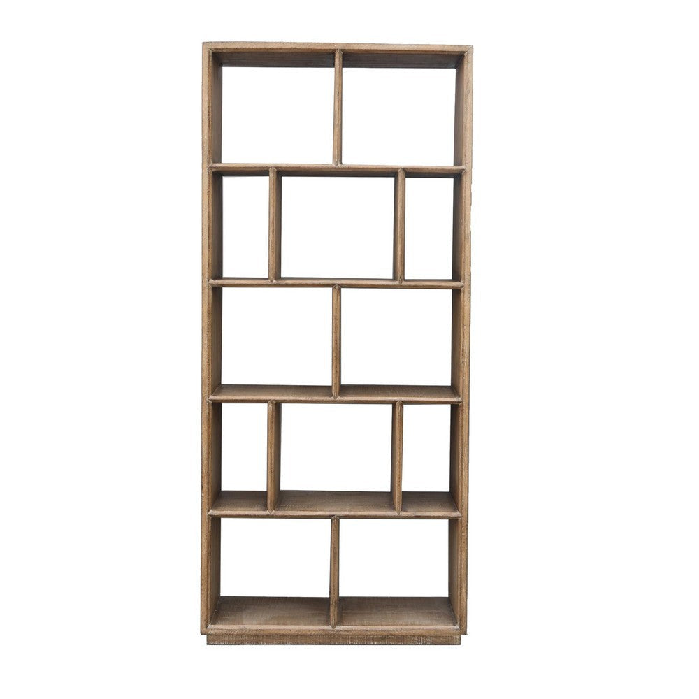 Neya Etagere Bookshelf, Brick Bond Racks, Brown Pine Wood, 85"