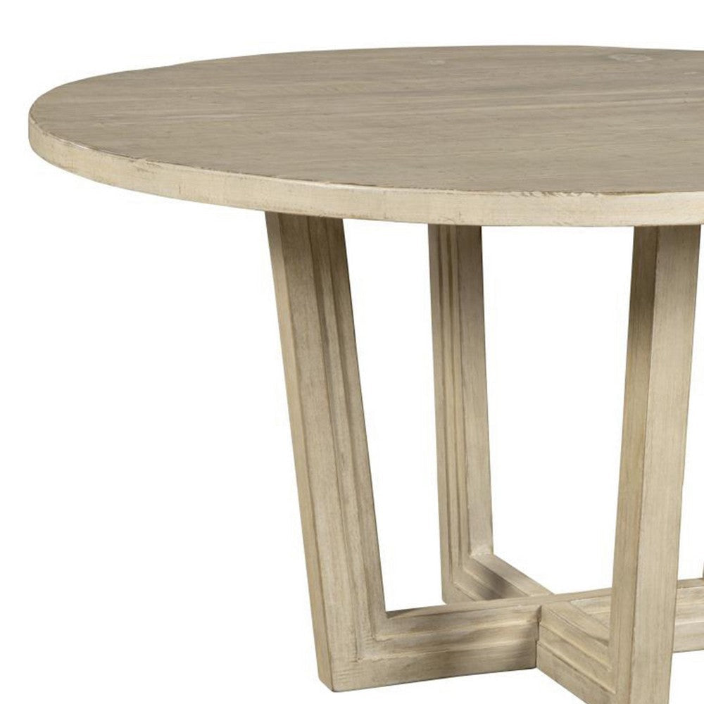 Lasa Dining Table 54’’ Round Pine Wood Top Whitewash Cross Base BM326609