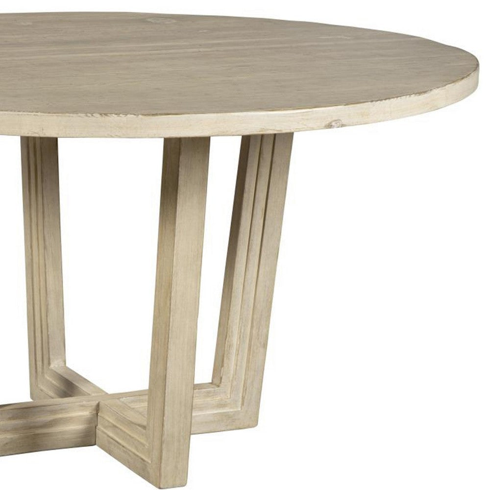 Lasa Dining Table 54’’ Round Pine Wood Top Whitewash Cross Base BM326609