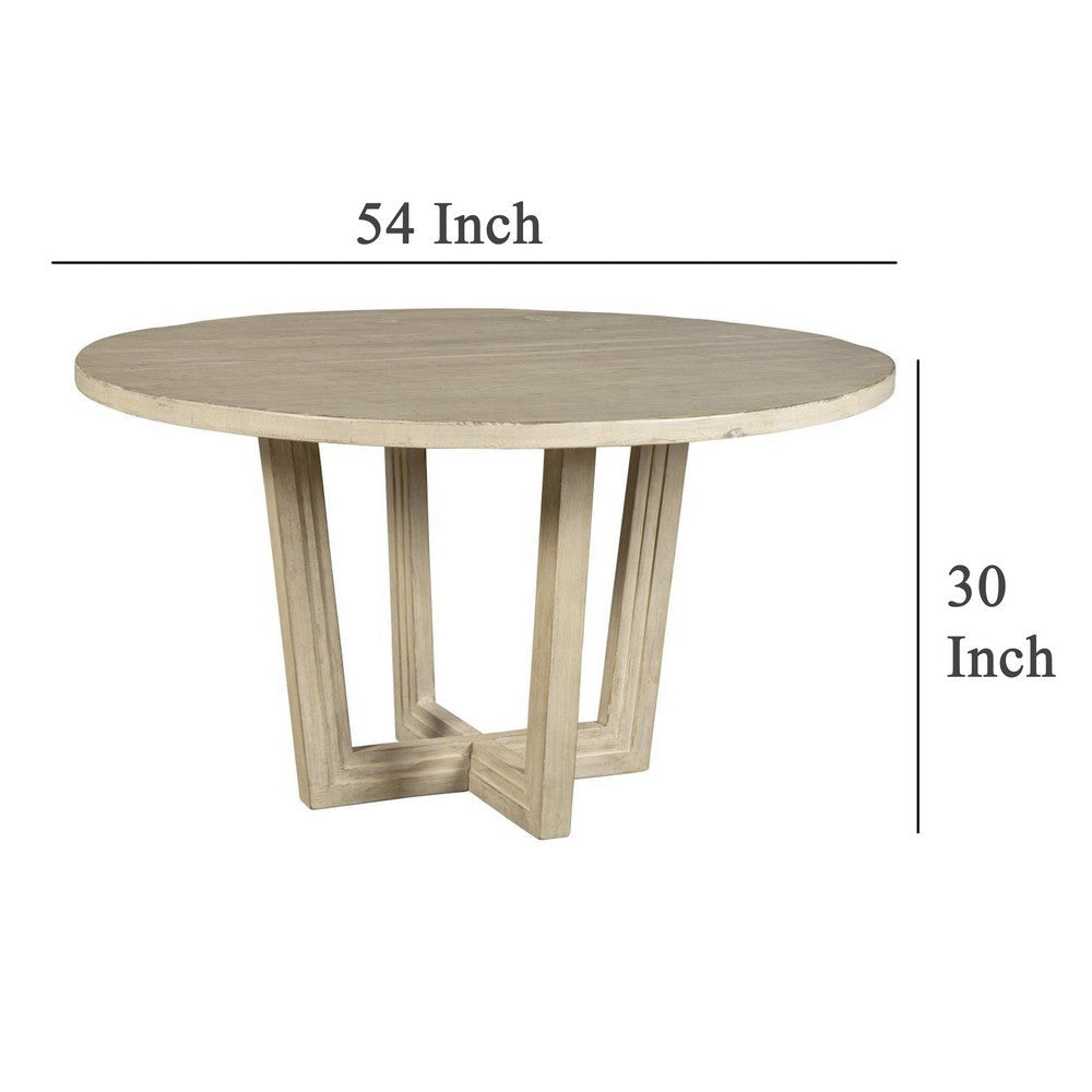 Lasa Dining Table 54’’ Round Pine Wood Top Whitewash Cross Base BM326609